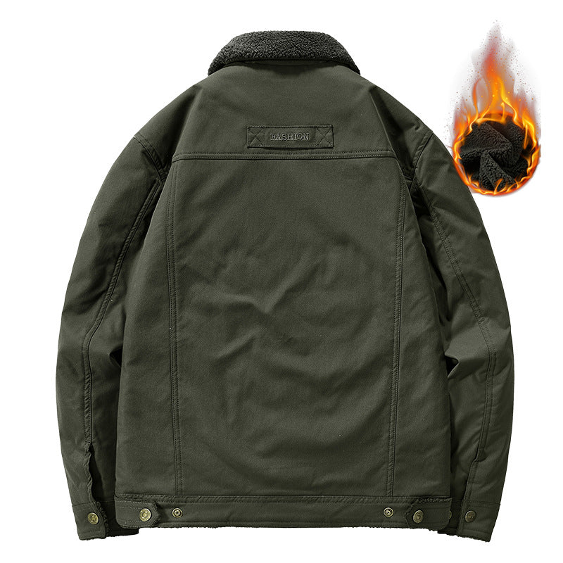 Mens Fall/Winter  Washed Cotton Fleece Lapel Jacket