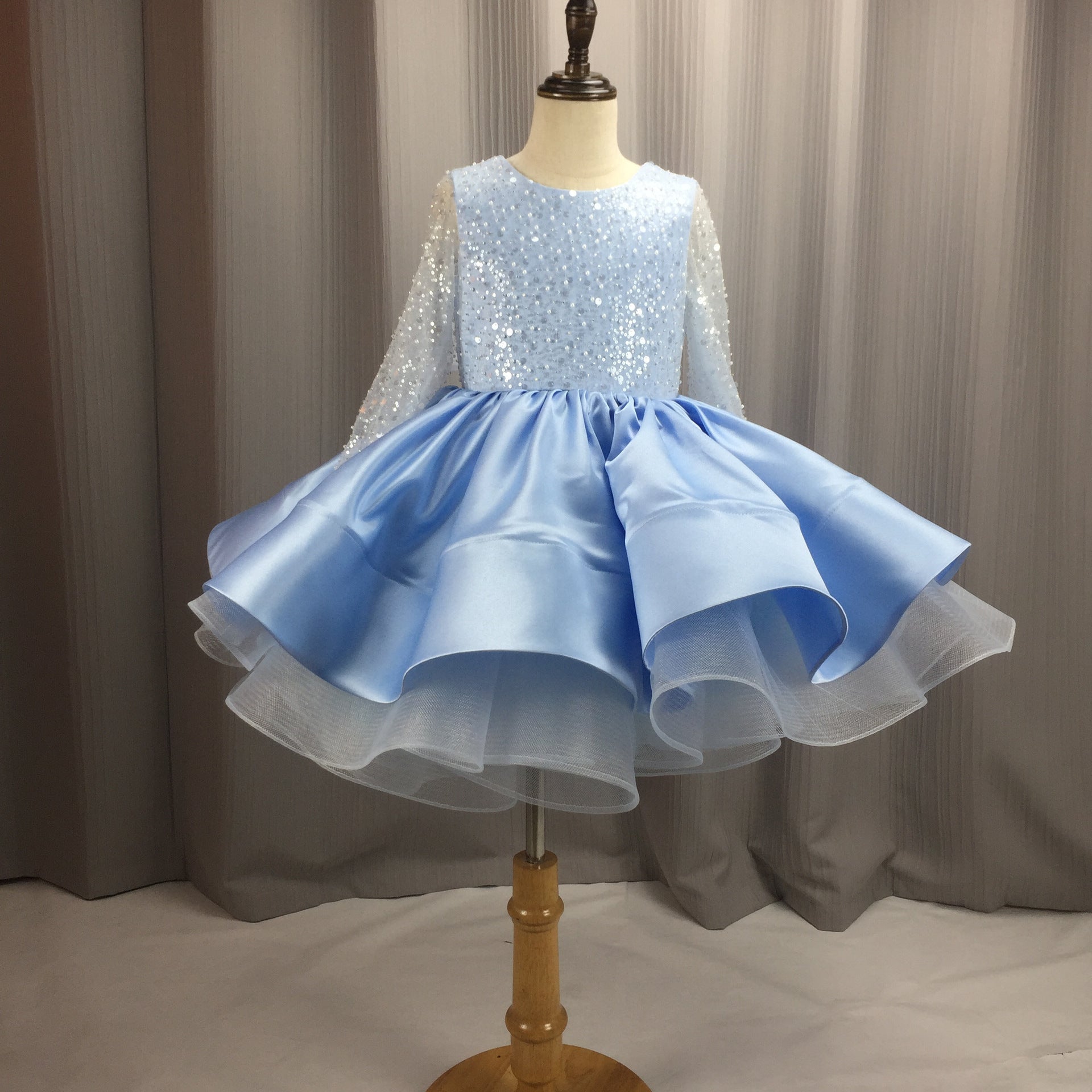 Long Sleeve Sequin & Tulle Princess Gown