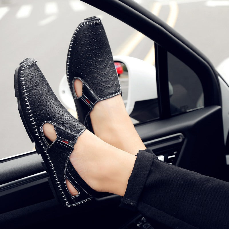 Mens Summer Breathable Toe-Wrapped Sandals  Casual Slip-On Driving Shoes