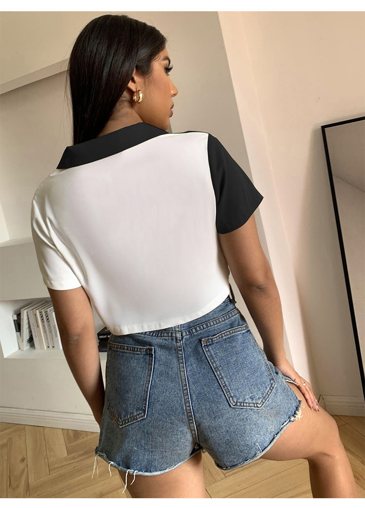 Women's clothing new sexy single-breasted short-sleeved shirt