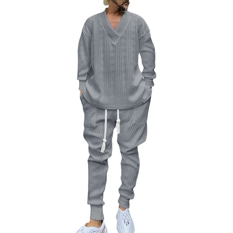 Men's V-Neck Jacquard Knitwear & Casual Sports Suit  Fall/Winter Fashion