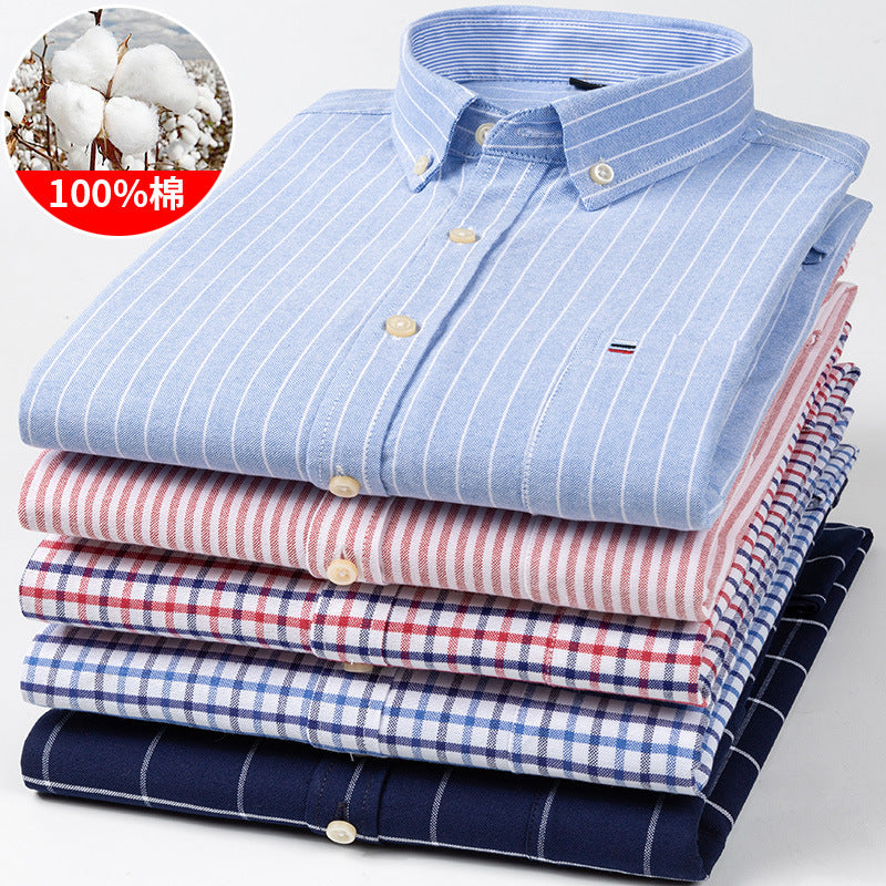 Plus Size Men's Plaid Cotton Oxford Shirt  Spring/Autumn Casual