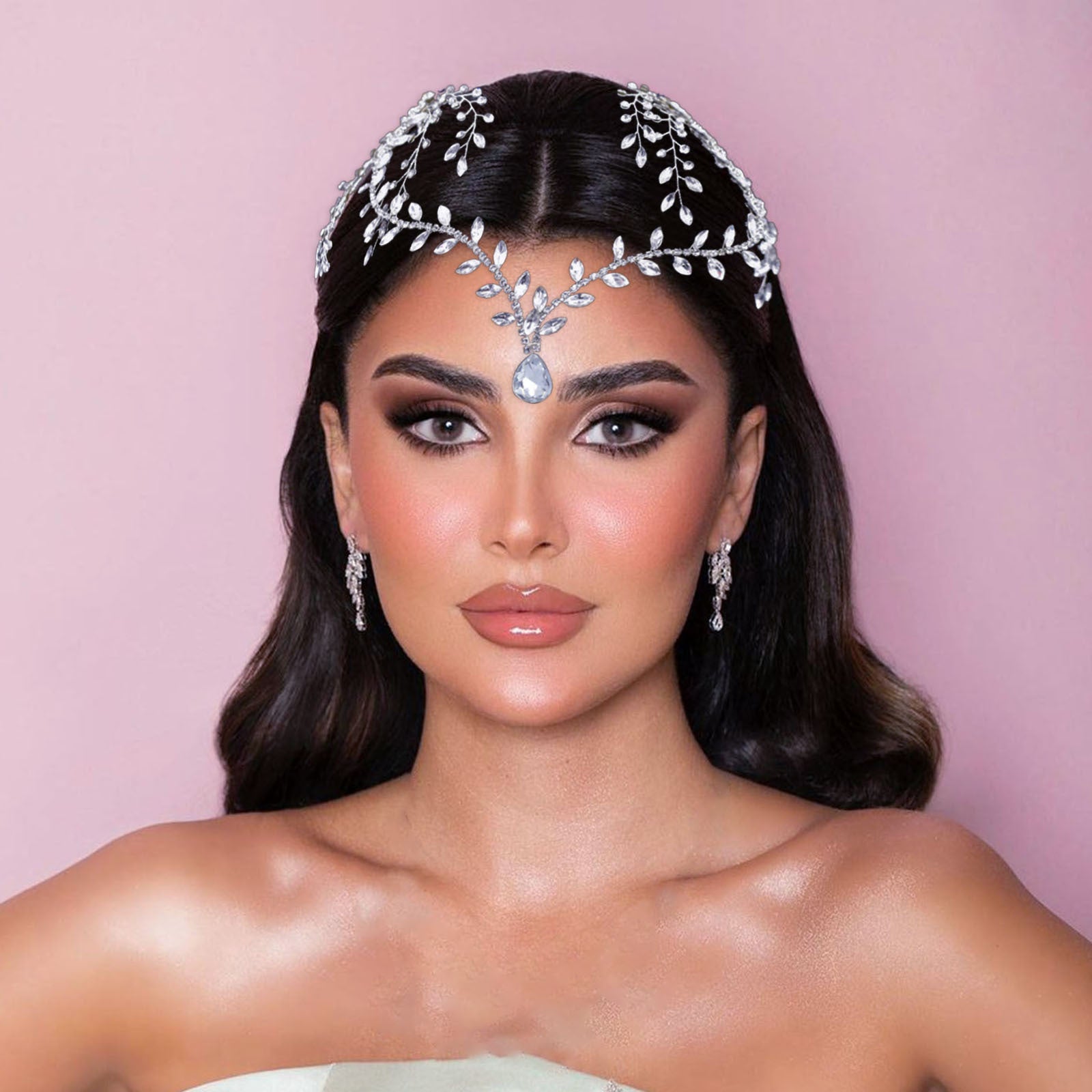 Bridal hanging rhinestone handmade headband