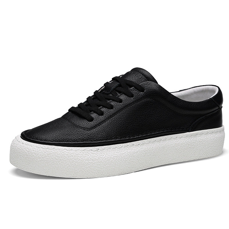 Mens White Leather Sneakers  Breathable Korean Style Casual Shoes