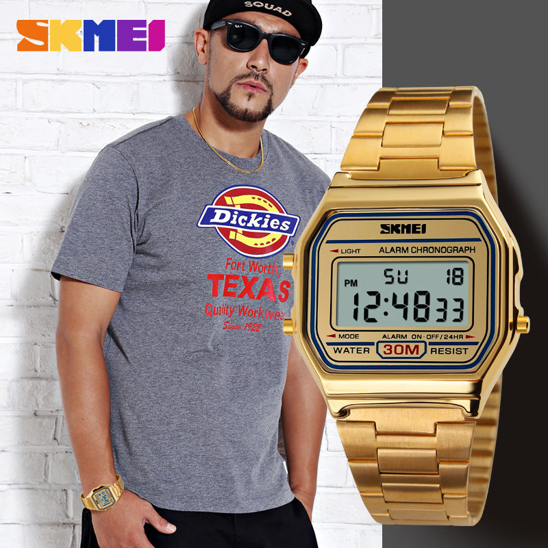 Mens Vintage Square Alloy Watch  Waterproof Steel Band Thin Fashion Electronic Watch