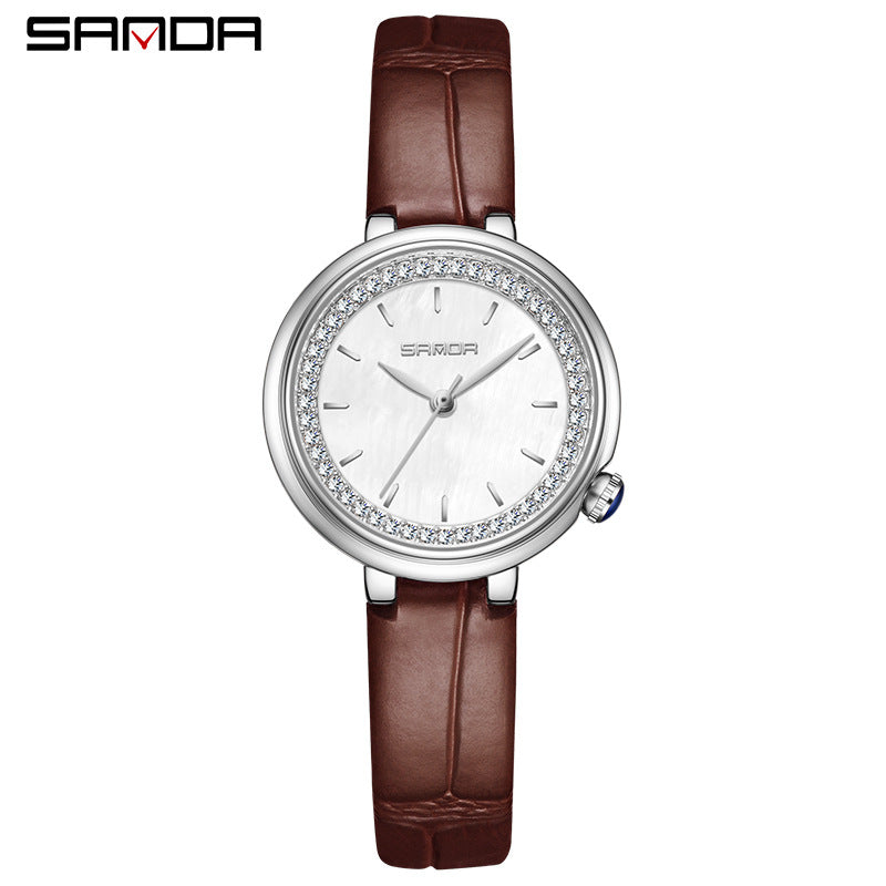 Elegant Malachite Quartz Watch with Crystal Stones - Luxury Women's