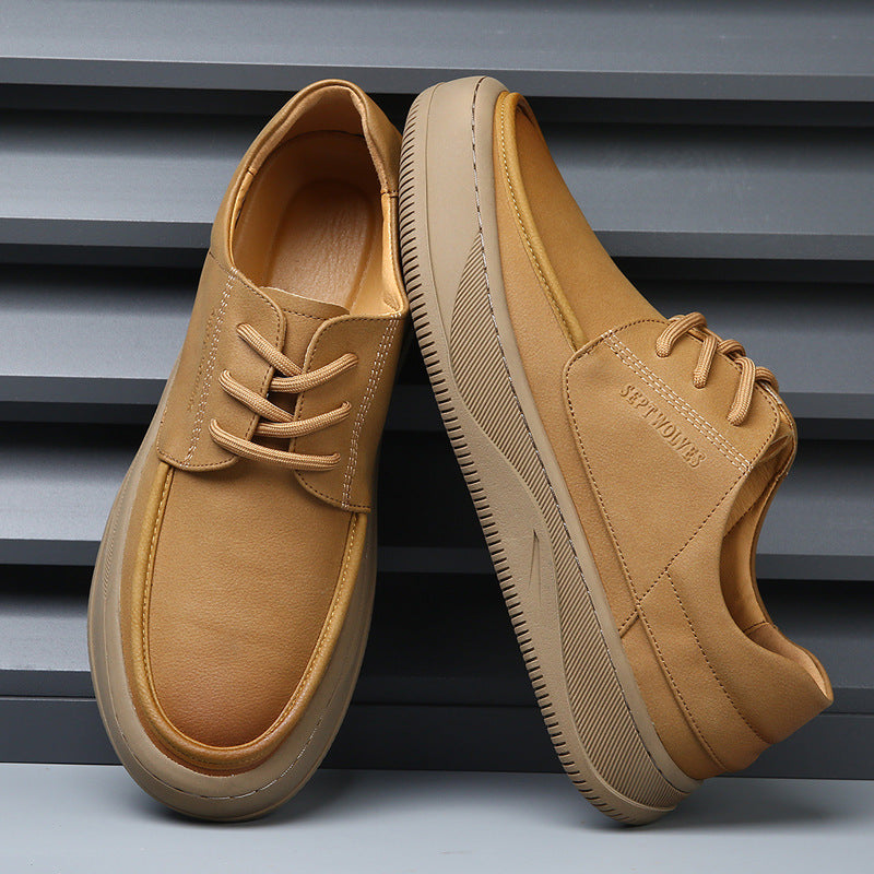 Men's Genuine Leather Breathable Thick Sole Casual Sneakers