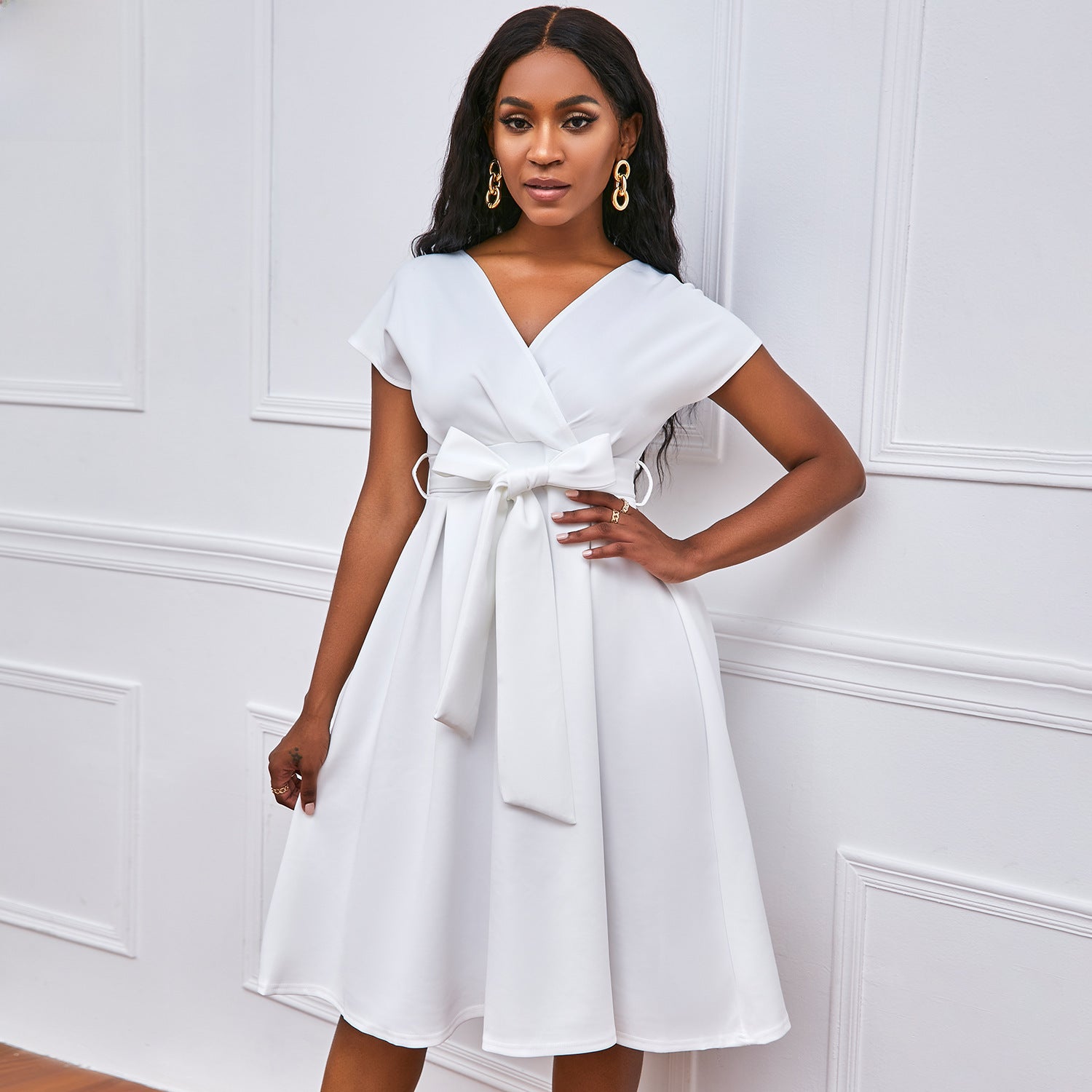 Women's Plus Size Solid Color Deep V Neck Big Swing Sexy Small dress