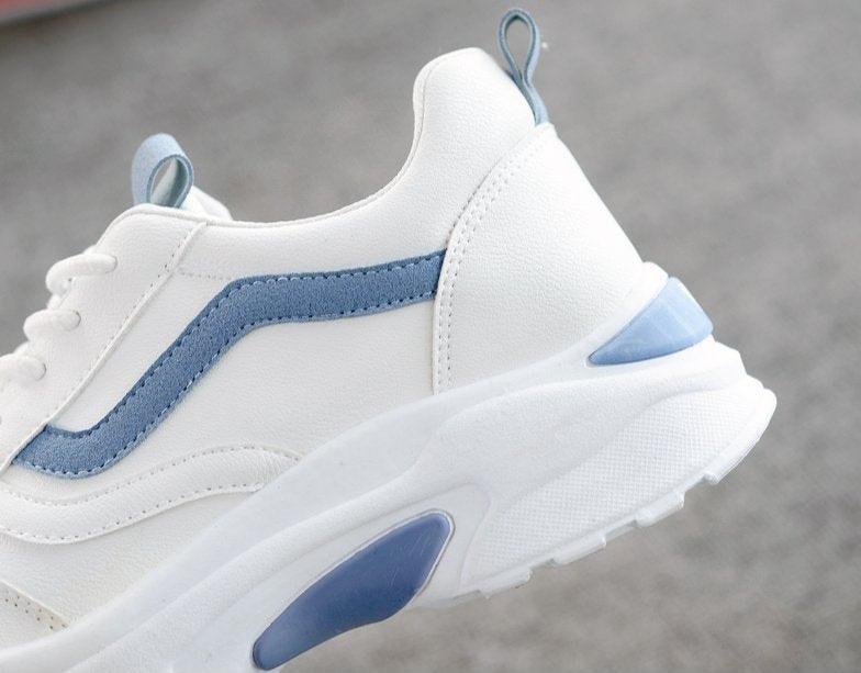 White Leather Girls Sneakers: Breathable Mesh, Platform Soles - Perfect for Spring and Summer