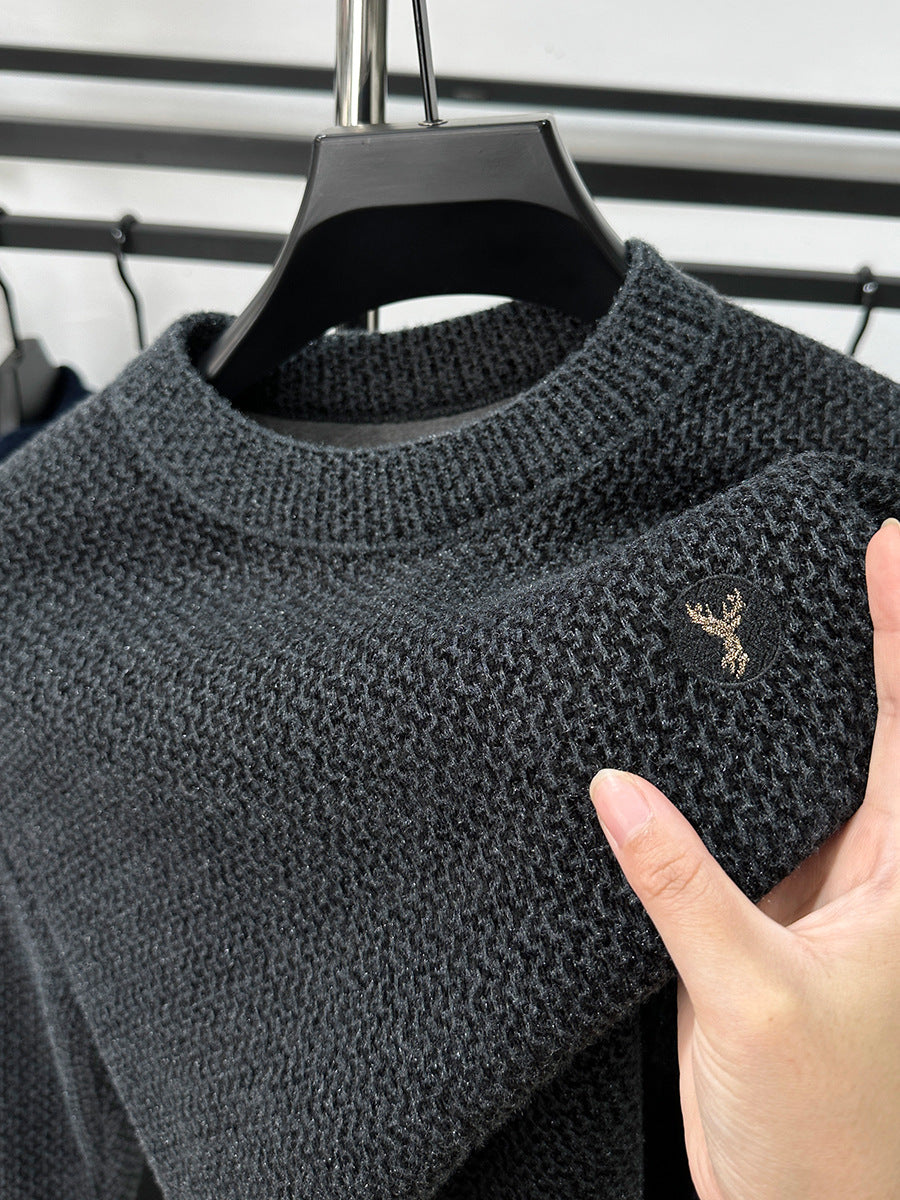 Men's Winter Fleece Pullover Sweater  Warm Round Neck Casual Sweatshirt