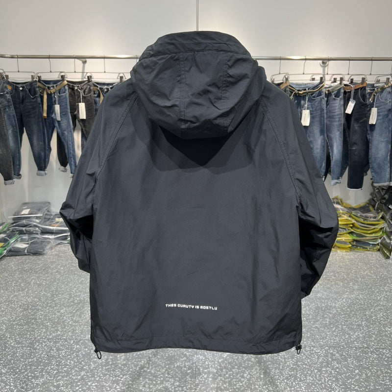 Mens Half-Zip Hooded Cargo Jacket
