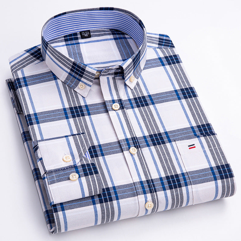 Men's 100% Cotton Oxford Plaid Shirt  Plus Size, Long Sleeve