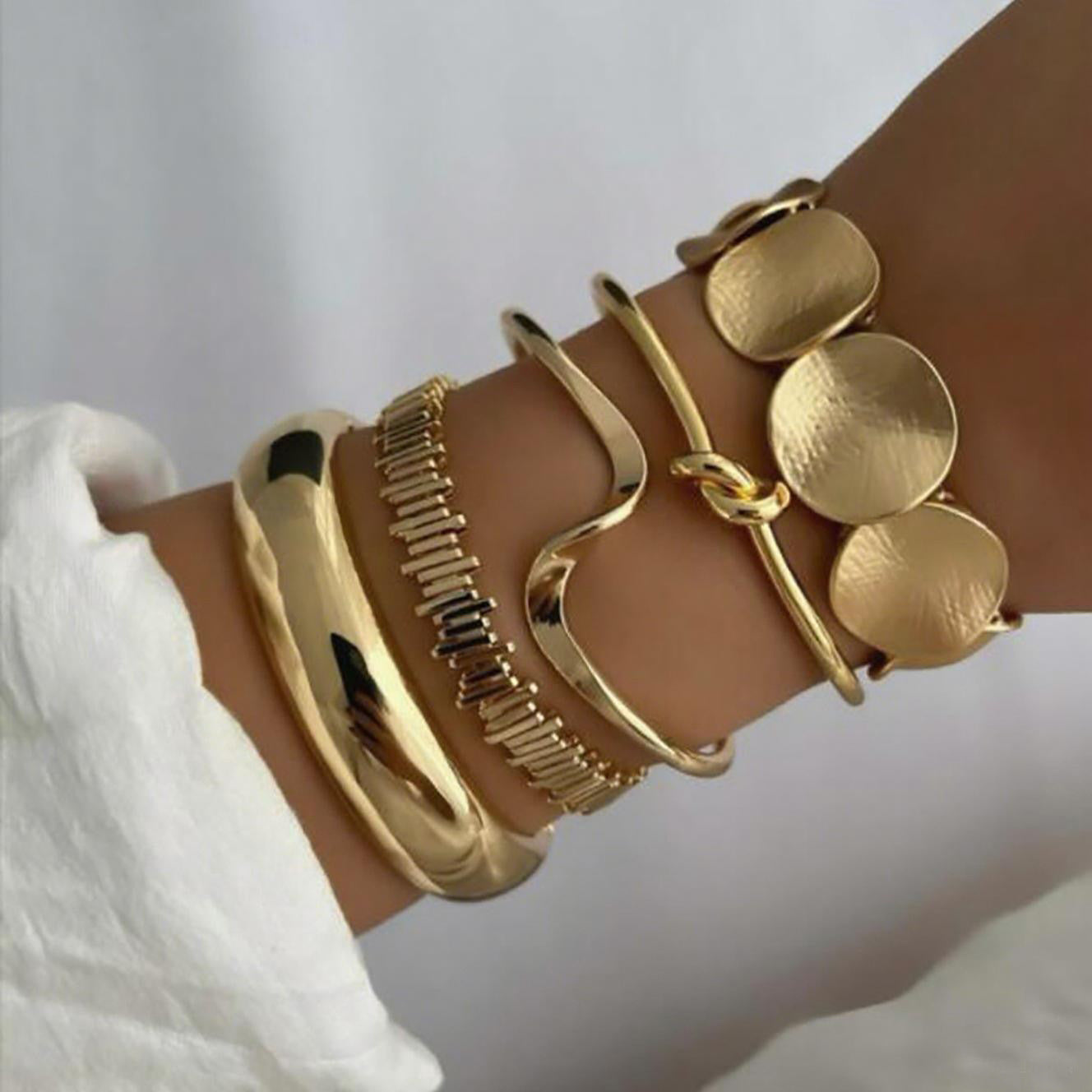 Exaggerated Leaf Glossy Open Bracelet  Irregular Striped Cuff Bangle for Women