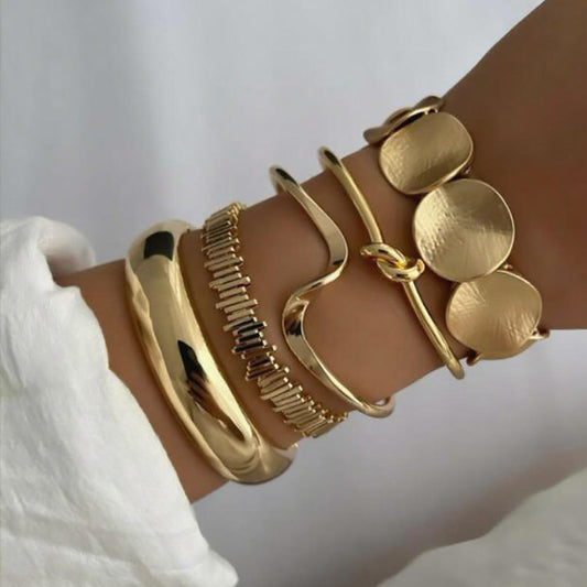 Exaggerated Leaf Glossy Open Bracelet  Irregular Striped Cuff Bangle for Women