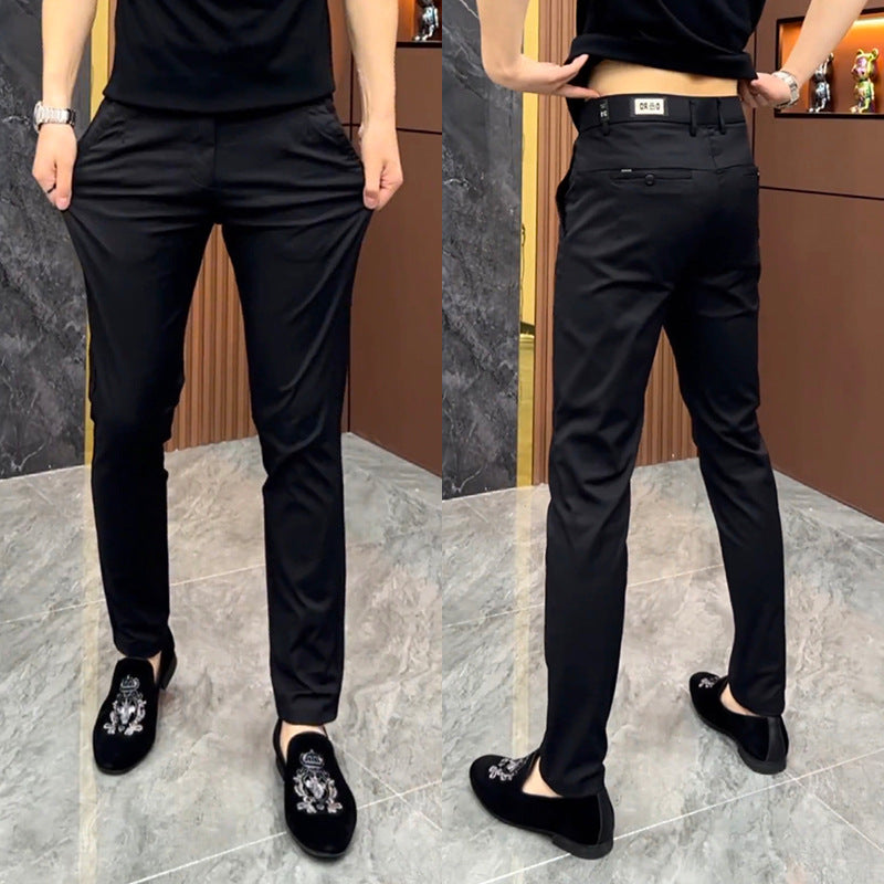 Men’s Solid Color Slim Straight Business Casual Trousers