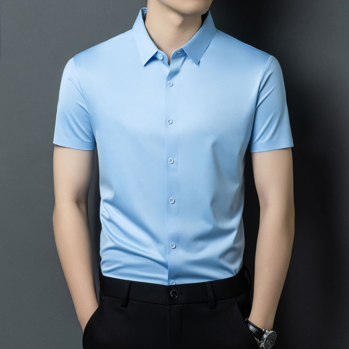Mens Stretch Ice Silk Long-Sleeve Shirt