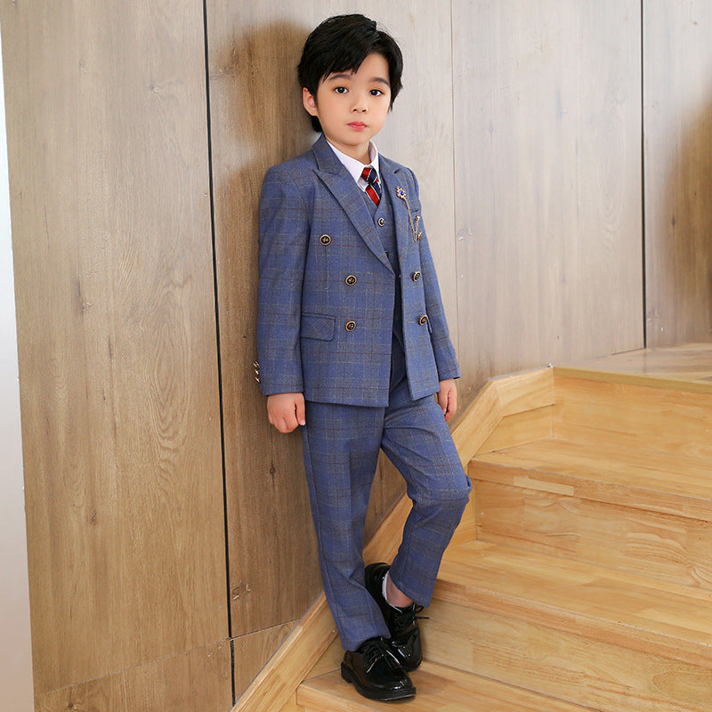 Boys' Formal Checkered Suit with Vest