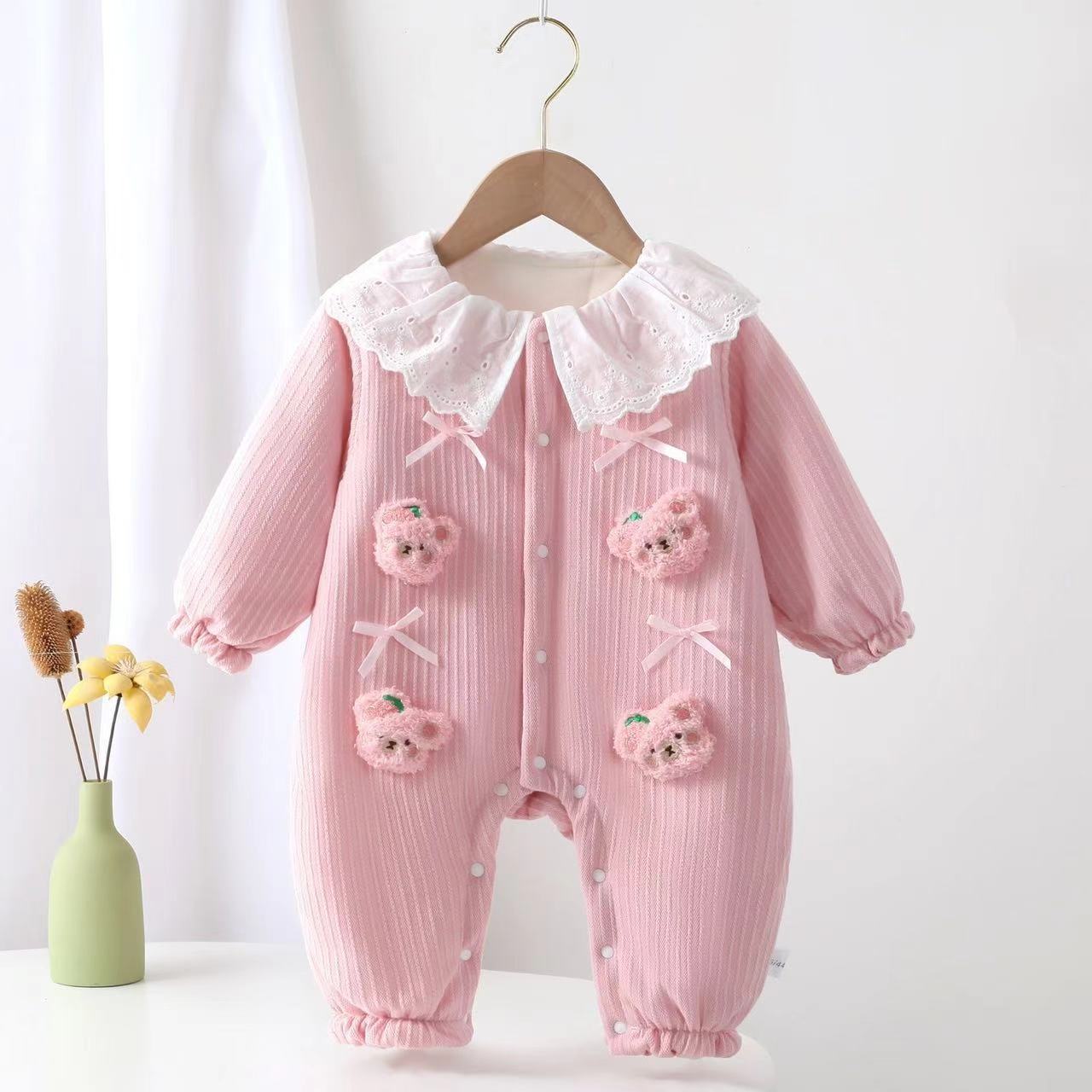 Pink Bear Thick Cotton Jumpsuit