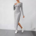 Solid Ribbed Slit Dress