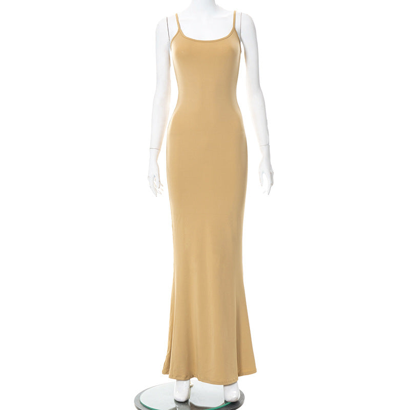 Slim Fit Fishtail Dress with Suspenders