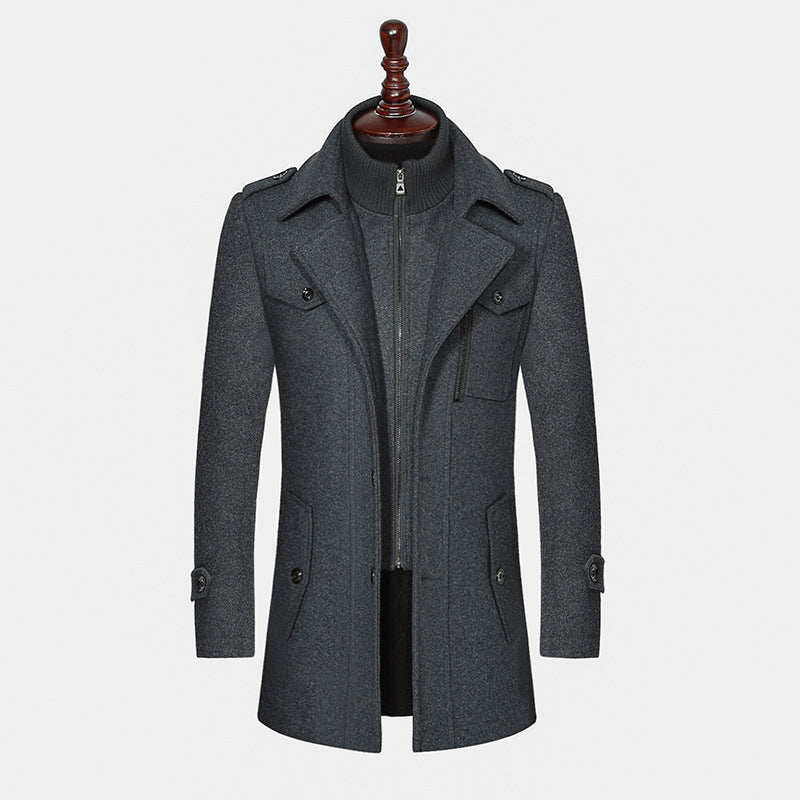 Plus Size Mens Woolen Business Coat  Double Neck Zip Winter Jacket