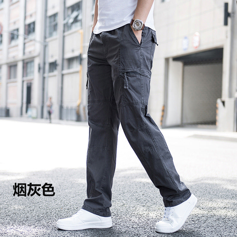 Mens Spring & Autumn Thin Cotton Cargo Pants Loose Fit, Multi-Pocket, Breathable, Plus Size (On Hand)