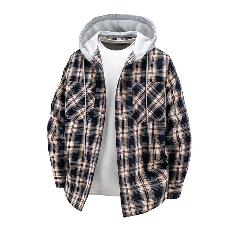 Japanese Trendy Hooded Plaid Shirt Jacke