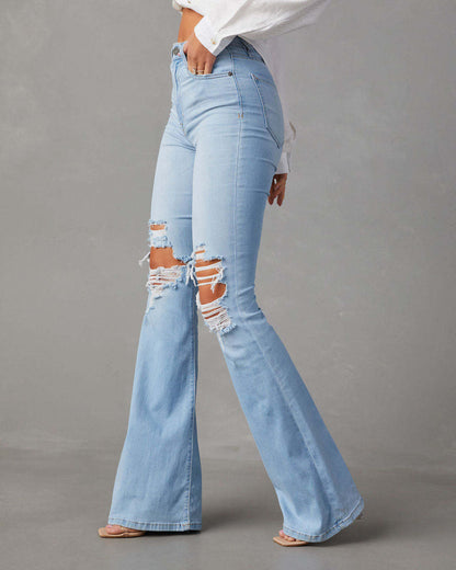 High-waisted ripped street babes bell-bottom Pants
