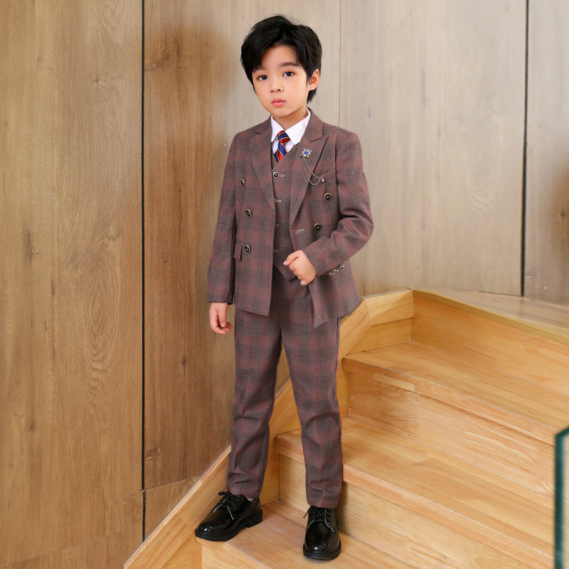 Boys' Formal Checkered Suit with Vest