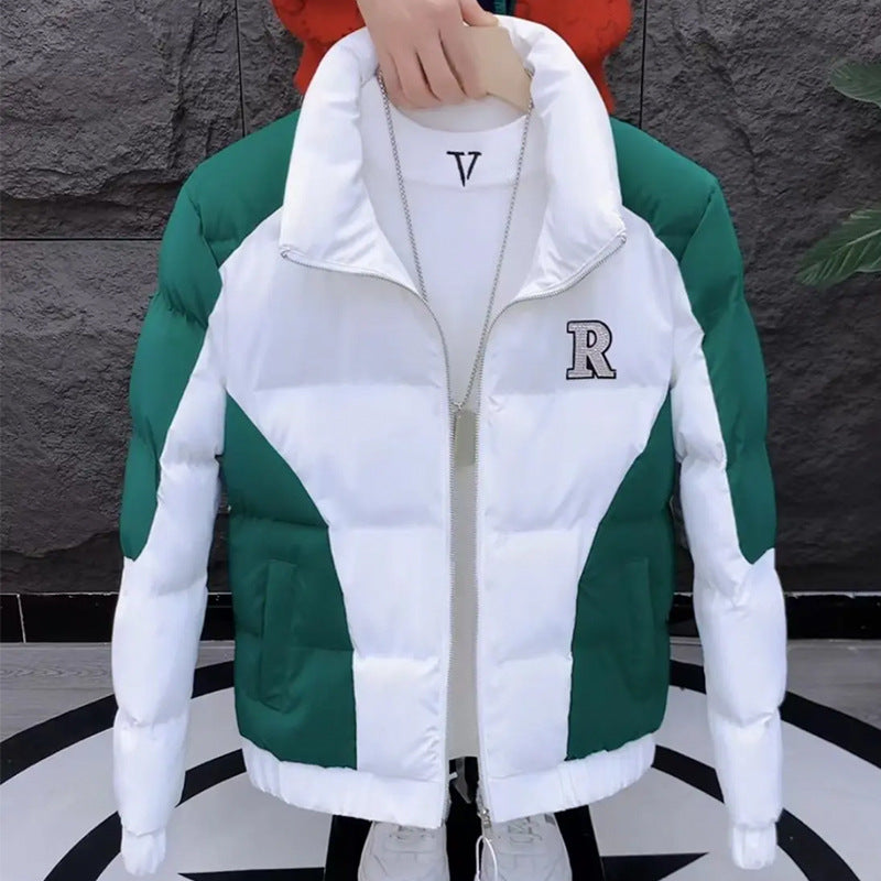 Stylish Embroidered Short Ruffian Jacket for Men  Korean Winter Cotton Coat