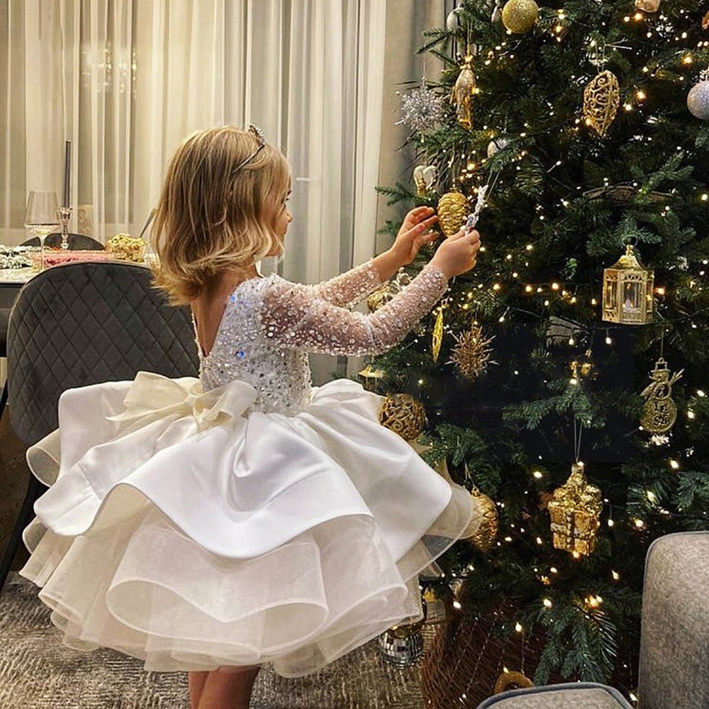 Long Sleeve Sequin & Tulle Princess Gown