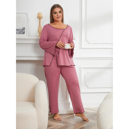 Plus size pajamas striped slit loungewear