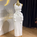 Elegant Halterneck Dress with 3D Floral Details