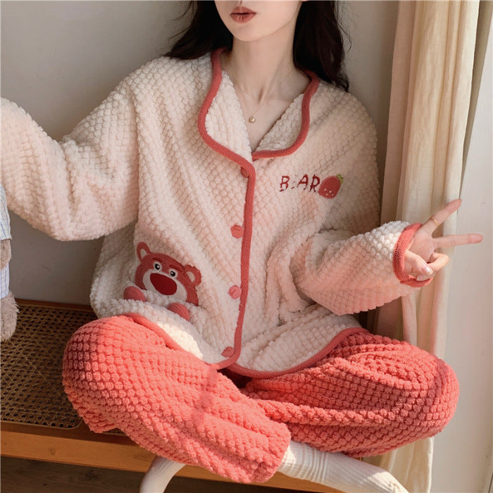 Coral Velvet Winter Pajama Set for Women