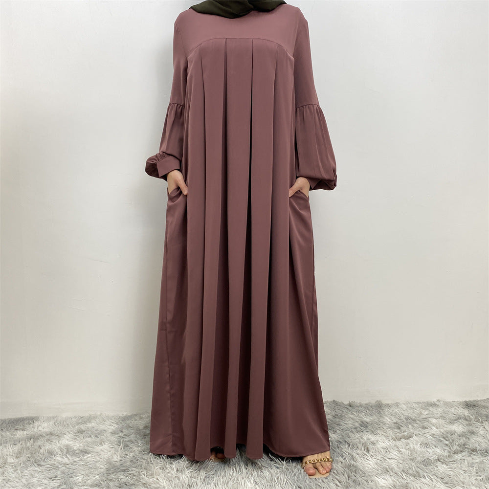 Modest Crew Neck Pleated Abaya Dress
