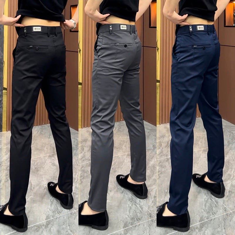 Men’s Solid Color Slim Straight Business Casual Trousers