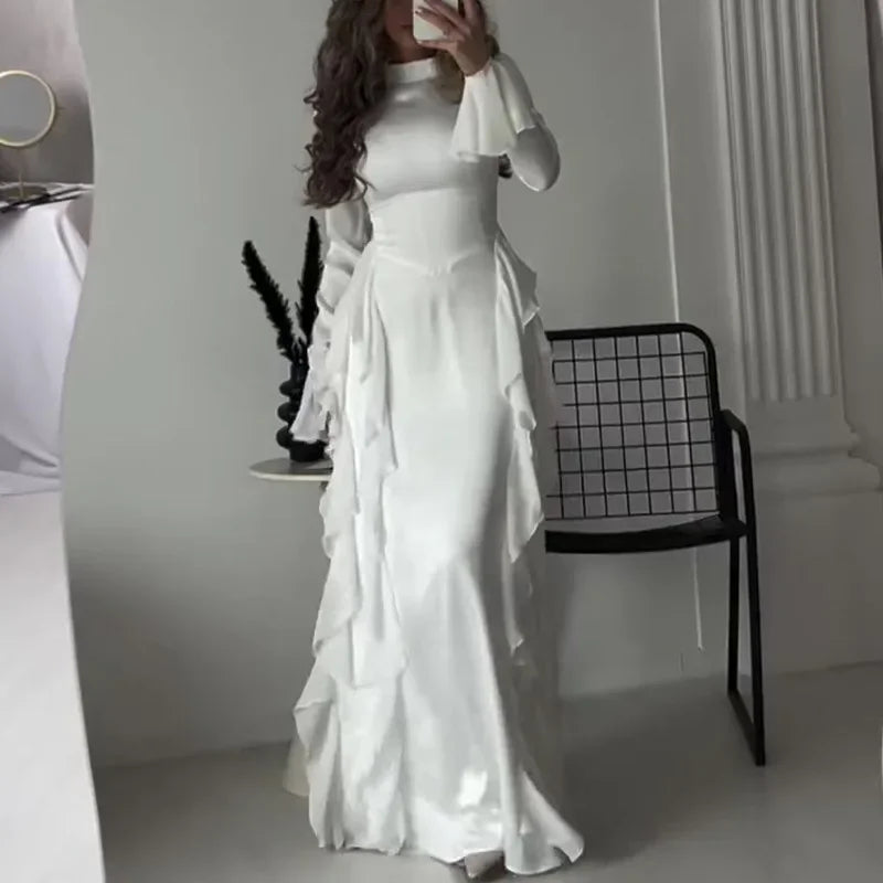 Elegant Autumn Bell Sleeve High-Waisted Dress for Women