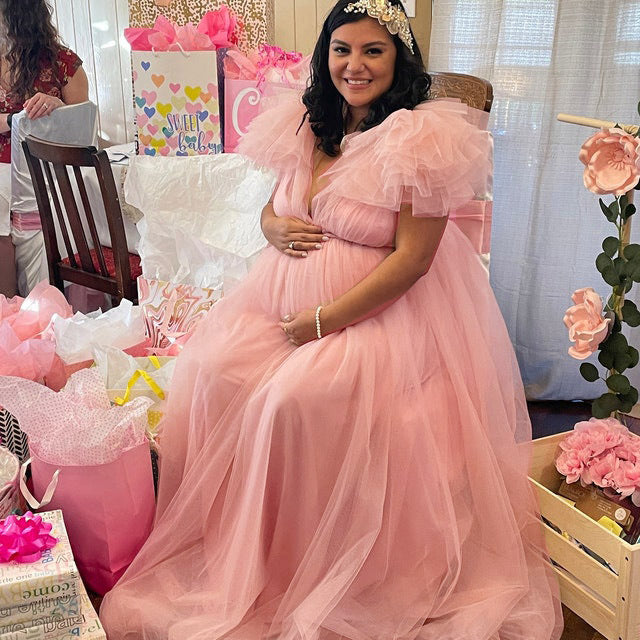 Floral Mesh Maternity Gown