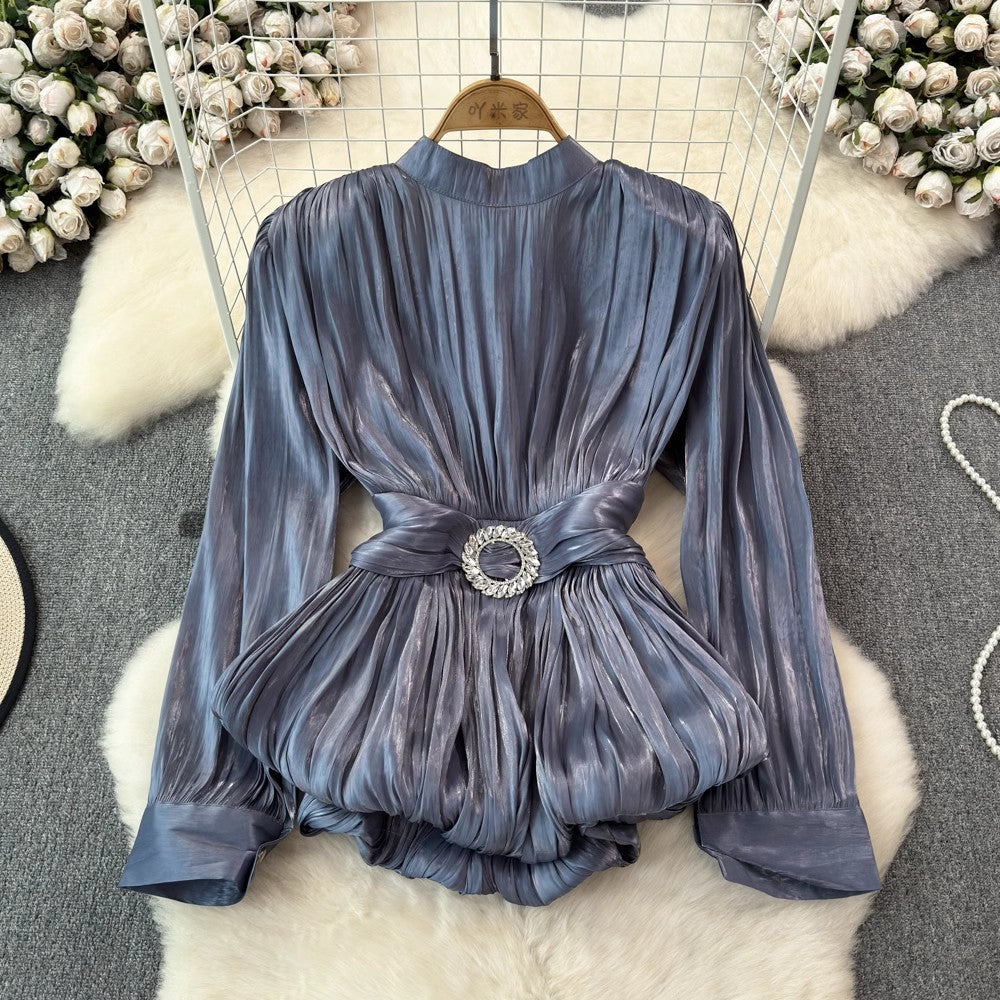 High-End Rose Pink Waist Tie Shirt