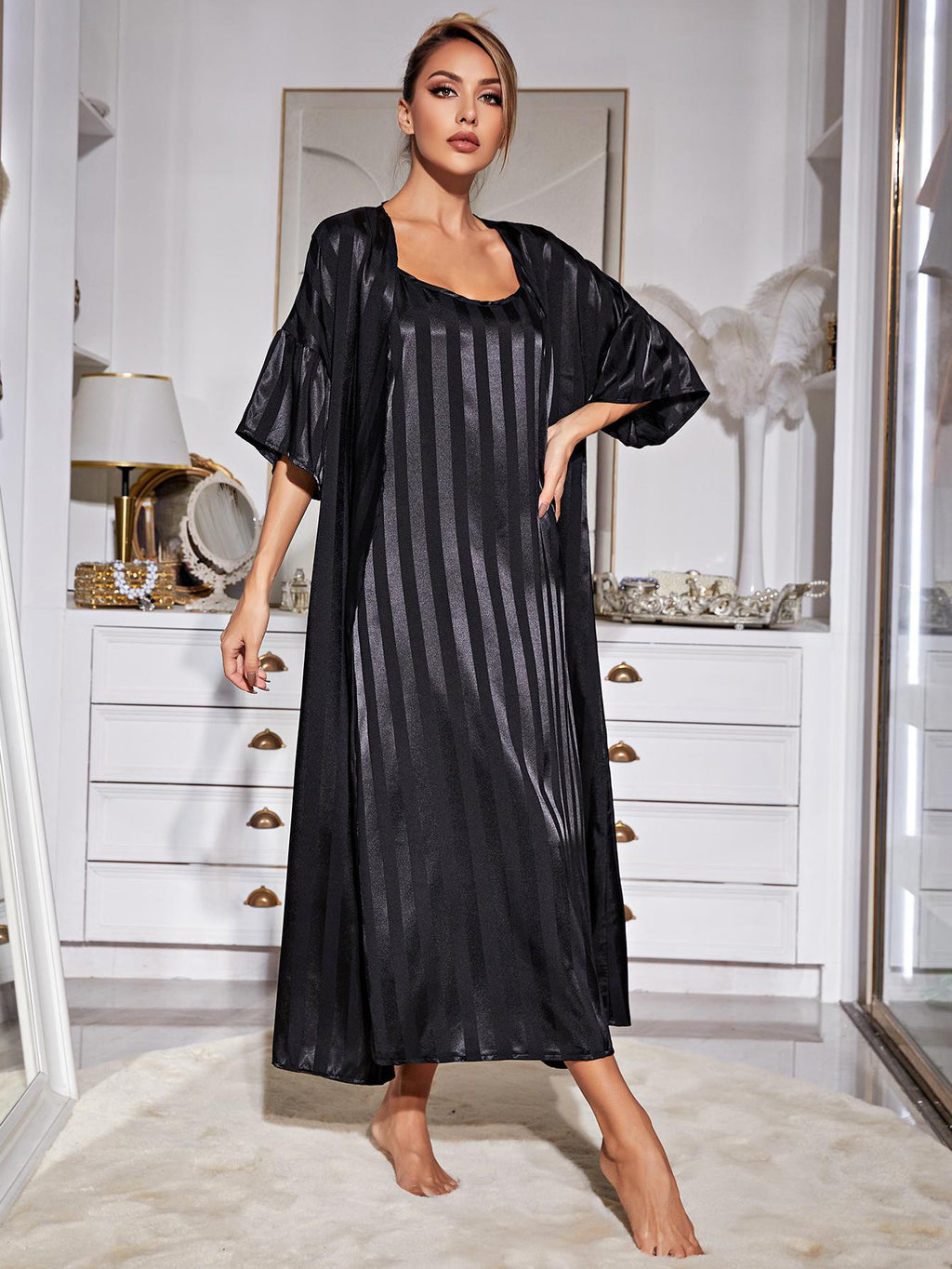 Women's imitation silk long sleeve pyjamas