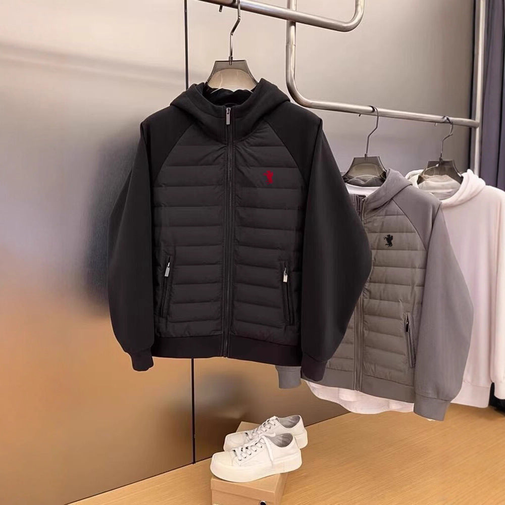 Mens Pony Print Hooded Jacket  Lightweight Down Cotton