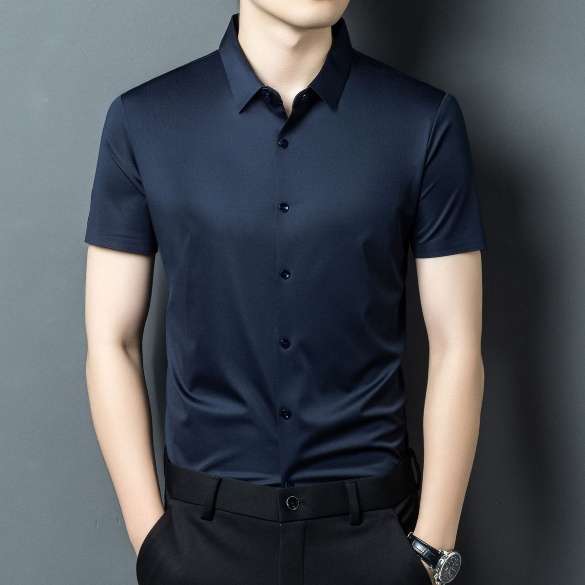 Mens Stretch Ice Silk Long-Sleeve Shirt