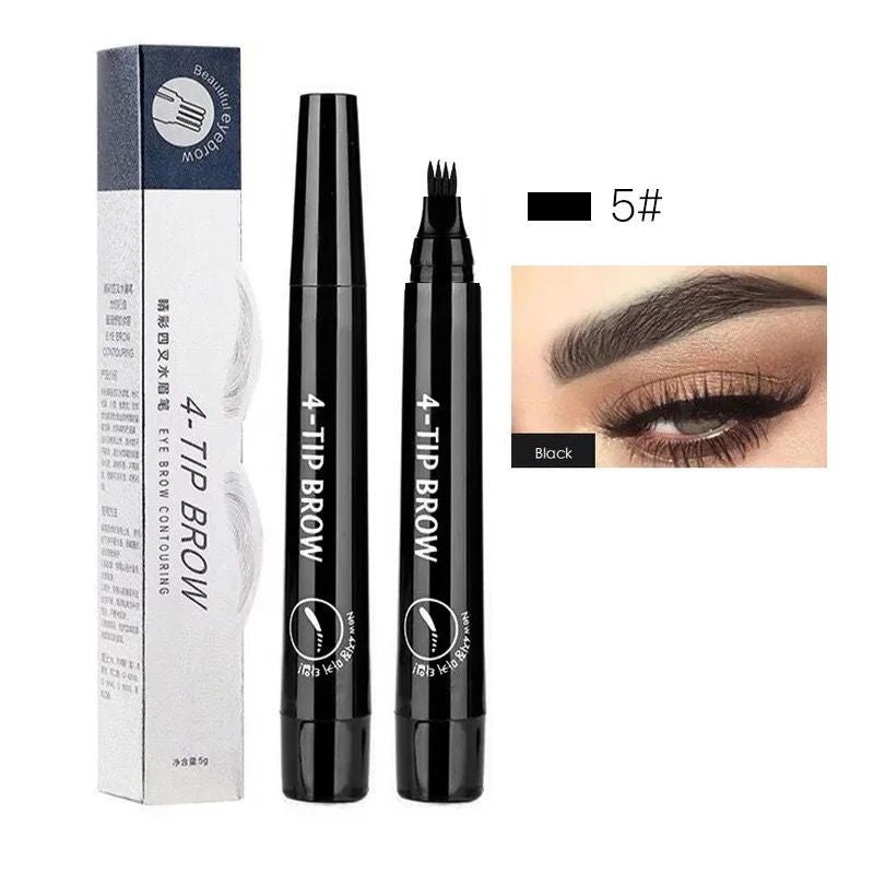 Four-headed eyebrow pencil: waterproof and sweat-proof non-fading black brown liquid eyebrow pencil 4 prong eyebrow pencil