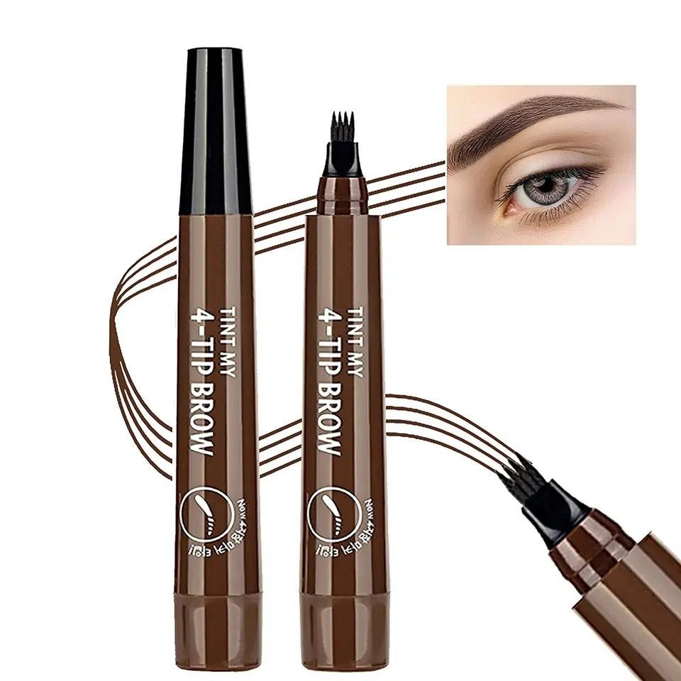 Four-headed eyebrow pencil: waterproof and sweat-proof non-fading black brown liquid eyebrow pencil 4 prong eyebrow pencil