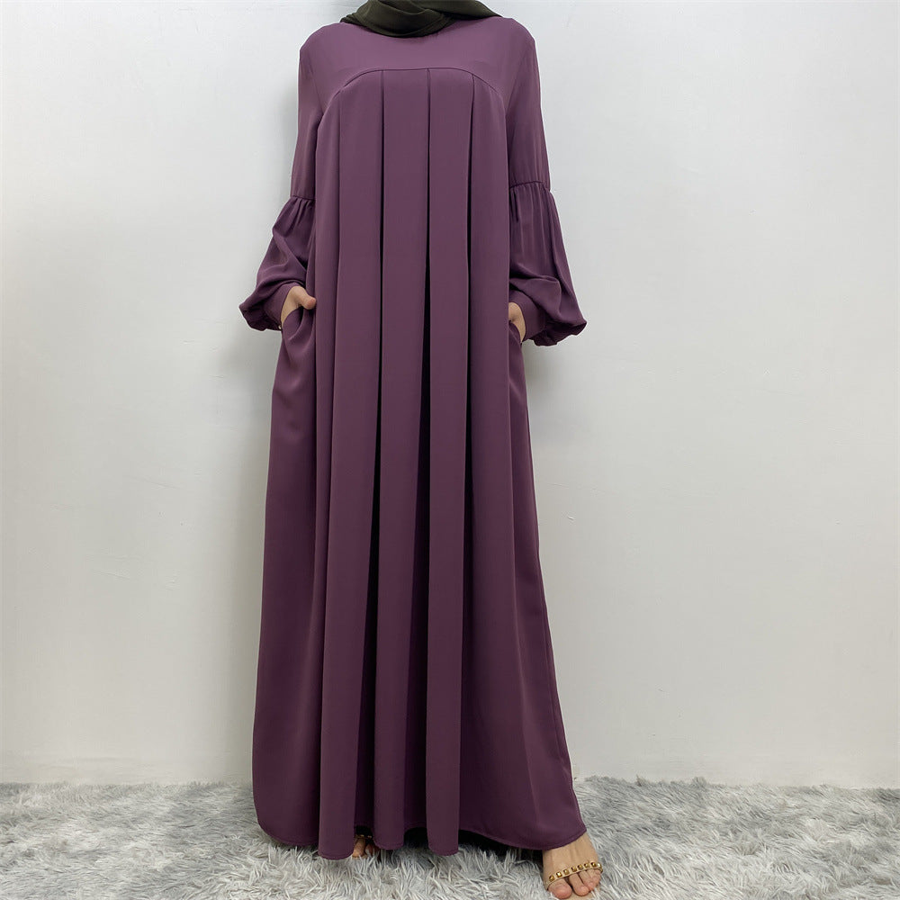 Modest Crew Neck Pleated Abaya Dress