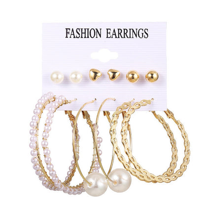 Set Pearl Crystal Stud Earrings