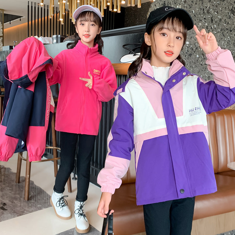 Girls' 3-in-1 Detachable Jacket  Thickened Autumn & Winter Coat