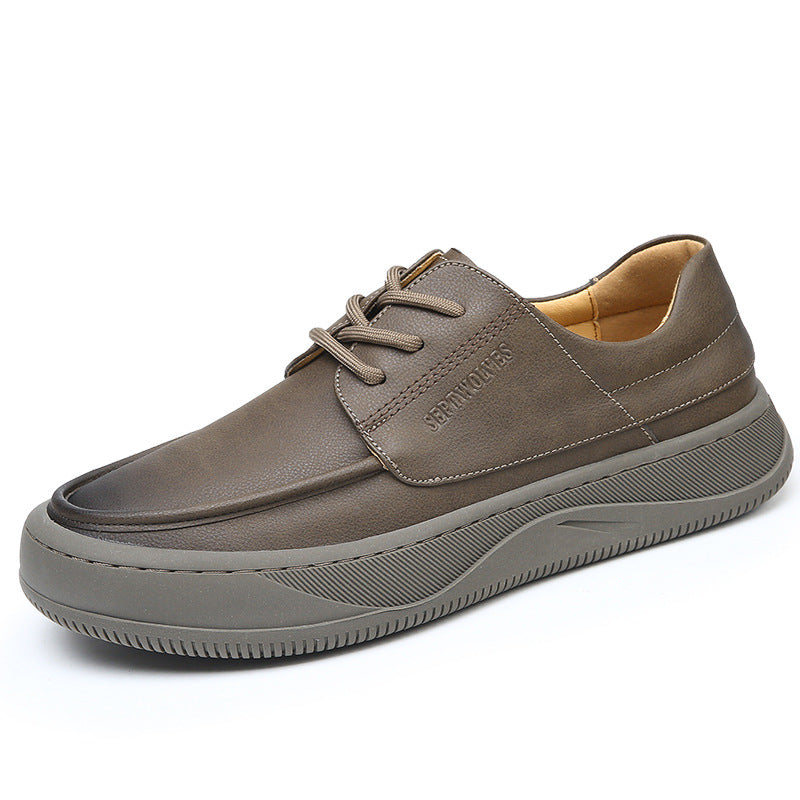 Men's Genuine Leather Breathable Thick Sole Casual Sneakers