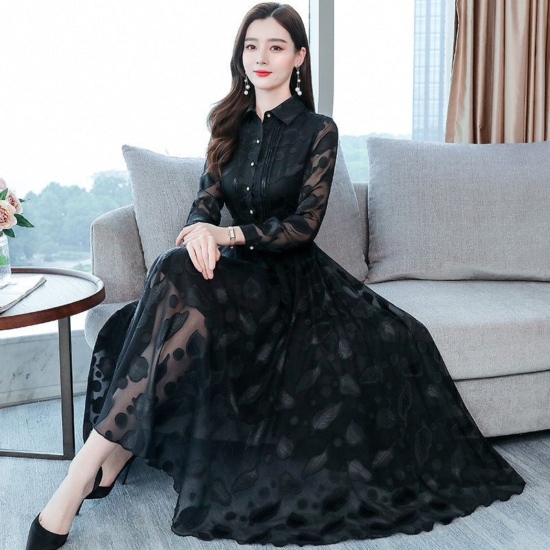 Women’s 2025 Slim Jacquard Chiffon Long Dress