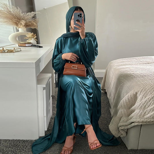 Muslim Fashion Solid Color 2-piece Abaya Hot Selling Dress